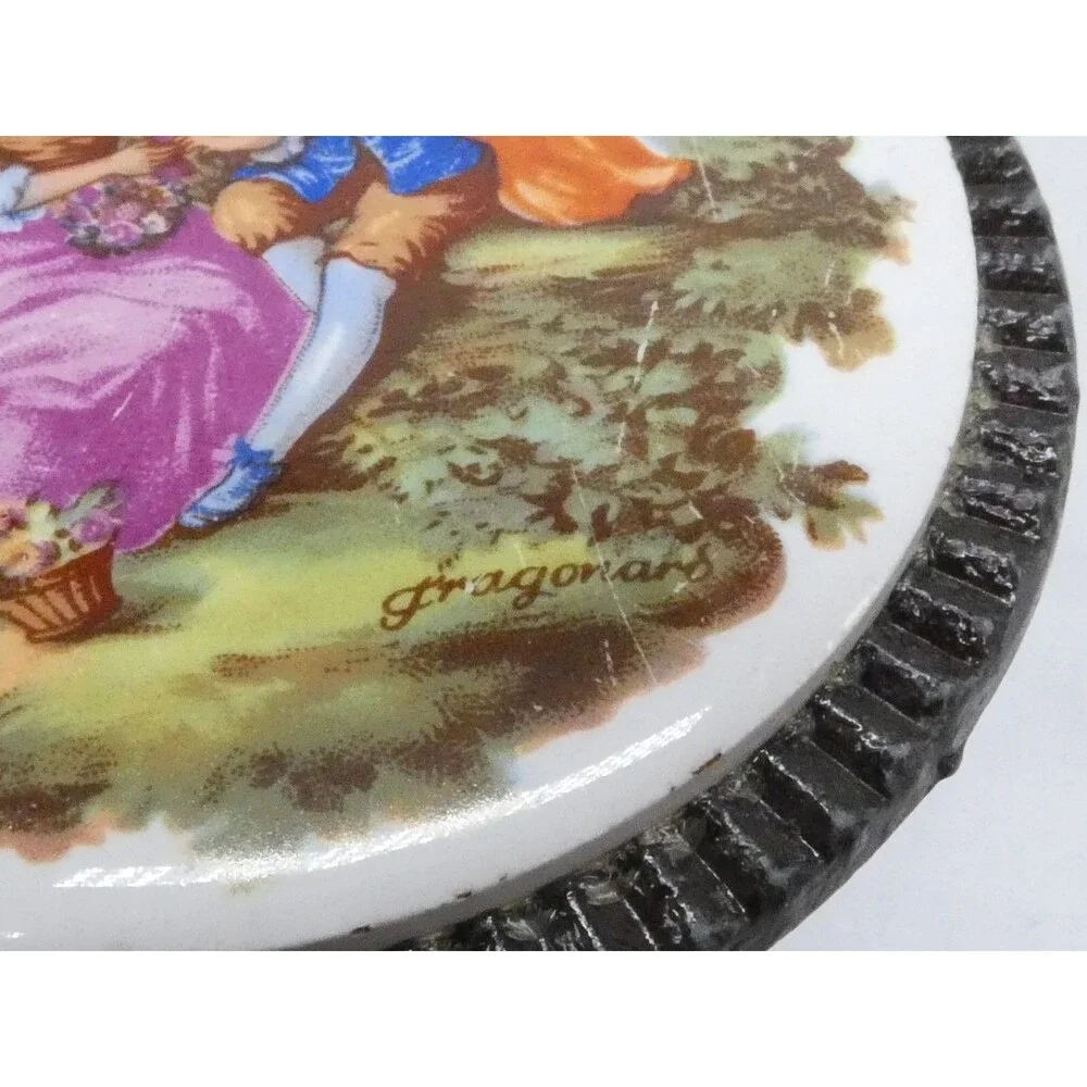 Vintage Starlight 1970s Belt Buckle Fragonard Limoges Courting Couple Porcelain